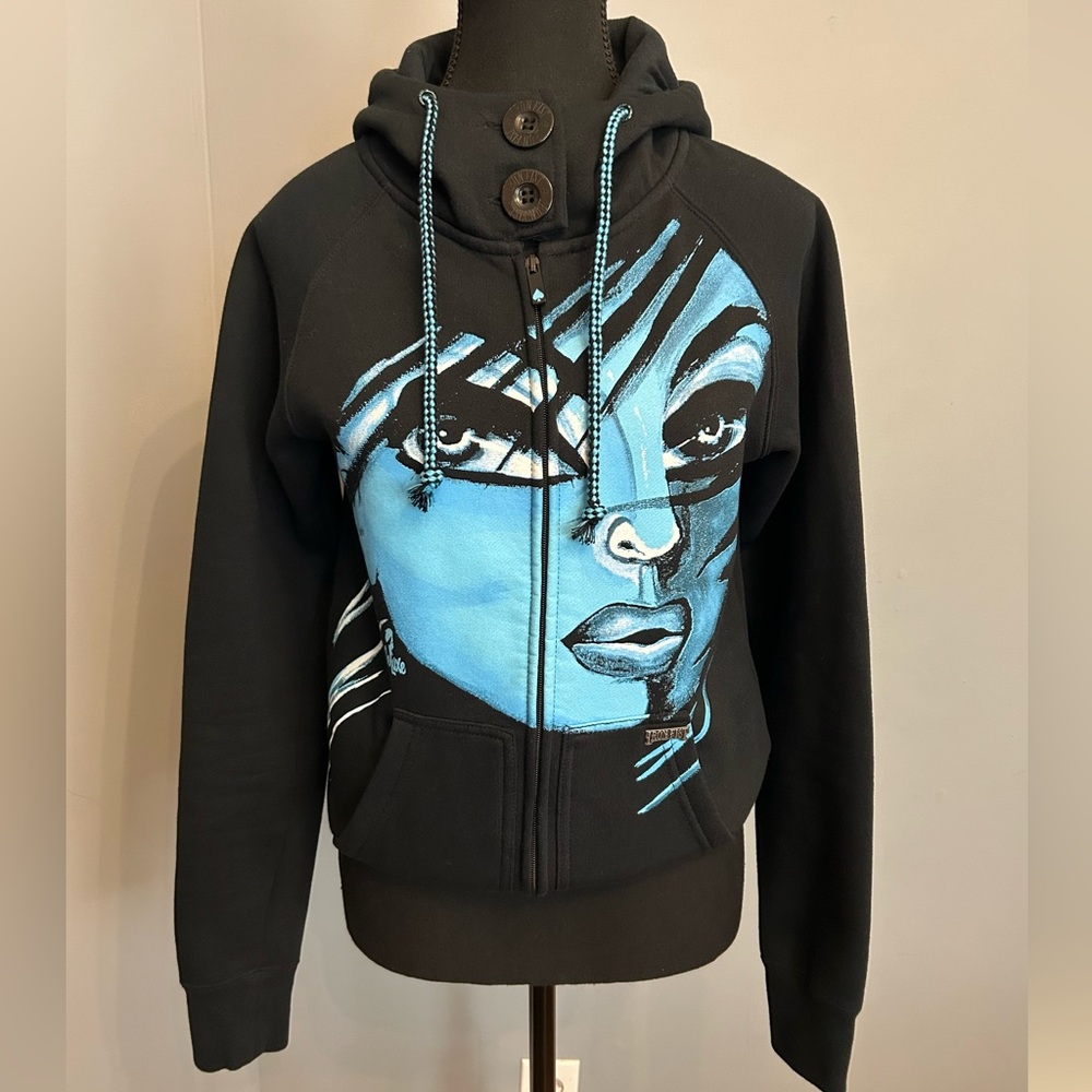 Ironfist x Beluxe Black Hoodie with Blue or Nothing Design, size S